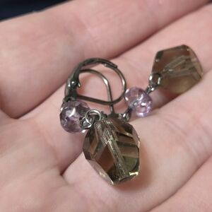 Earrings with brown and pink stones